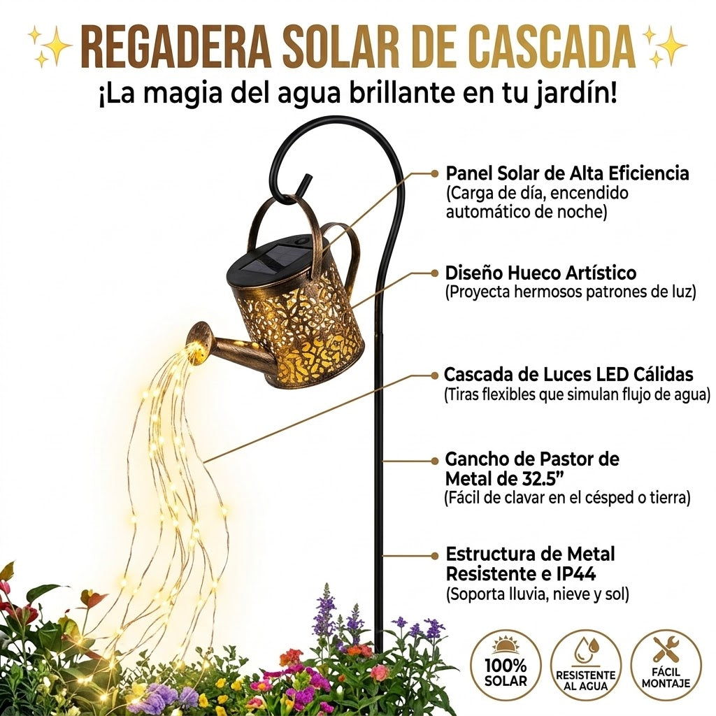Regadera solar decorativa con luces LED para jardín